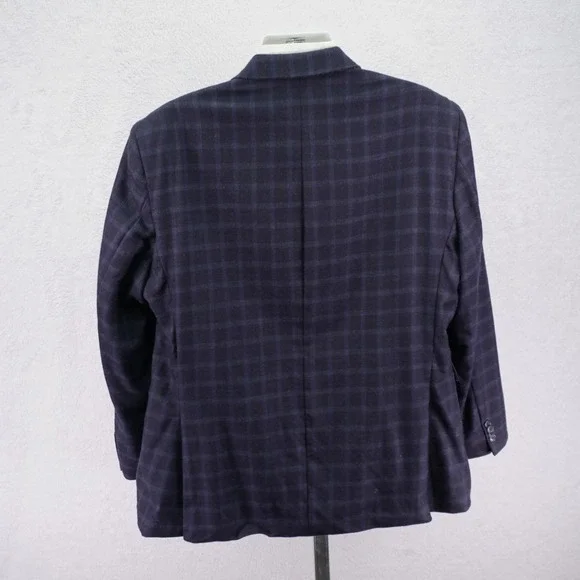 Tommy Hilfiger Soft Flannel Worsted‎ Wool Sport Coat 48R Blue Windowpane Tag 50L